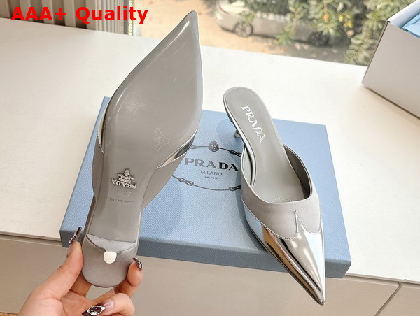 Prada Satin and Metallic Leather Mules in Grey Replica