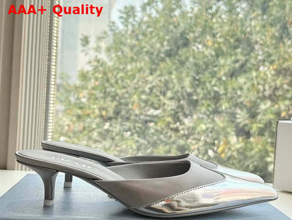 Prada Satin and Metallic Leather Mules in Grey Replica