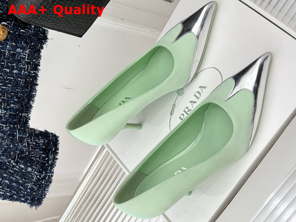 Prada Satin and Metallic Leather Pumps in Dew 1I968N Replica