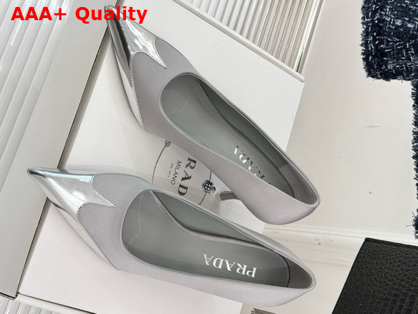 Prada Satin and Metallic Leather Pumps in Grey 1I968N Replica