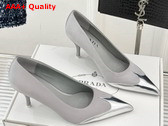 Prada Satin and Metallic Leather Pumps in Grey 1I968N Replica