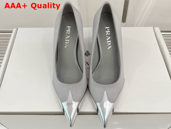 Prada Satin and Metallic Leather Pumps in Grey 1I968N Replica