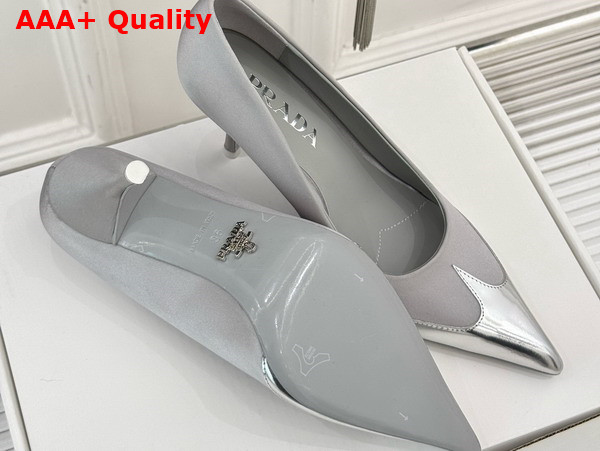 Prada Satin and Metallic Leather Pumps in Grey 1I968N Replica