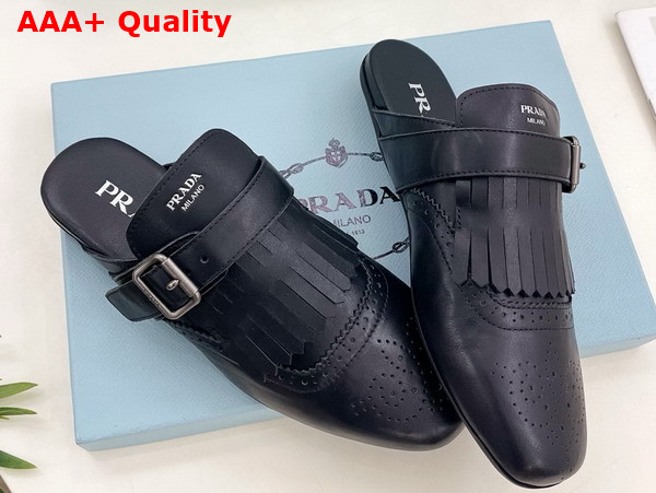 Prada Shuffle Fringed Leather Mules in Black 1S973N Replica