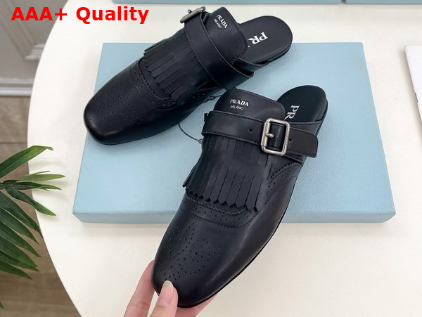 Prada Shuffle Fringed Leather Mules in Black 1S973N Replica