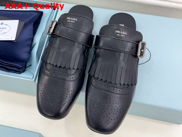 Prada Shuffle Fringed Leather Mules in Black 1S973N Replica