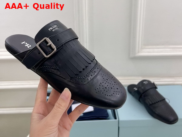 Prada Shuffle Fringed Leather Mules in Black 1S973N Replica