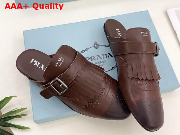 Prada Shuffle Fringed Leather Mules in Cognac 1S973N Replica