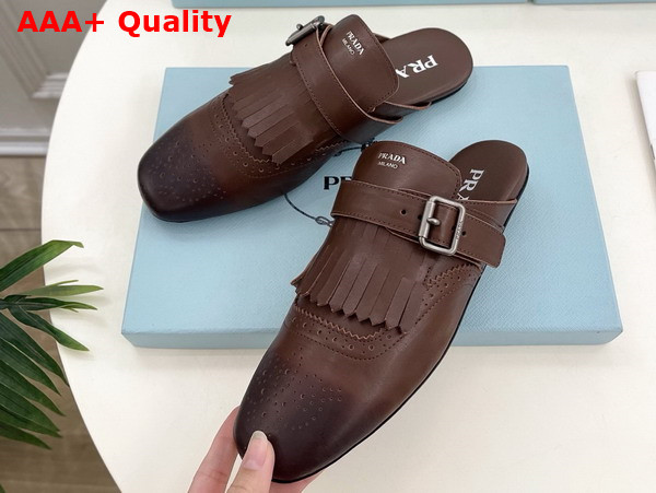 Prada Shuffle Fringed Leather Mules in Cognac 1S973N Replica