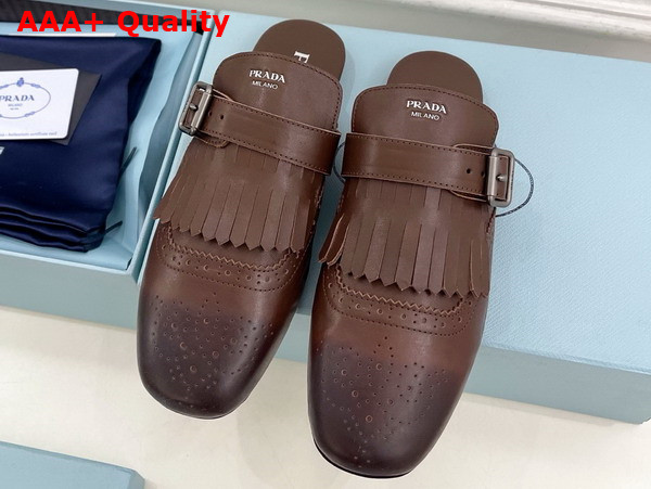 Prada Shuffle Fringed Leather Mules in Cognac 1S973N Replica