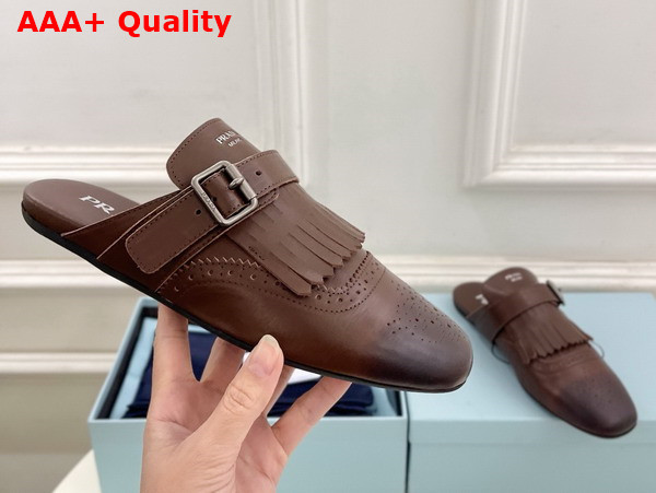 Prada Shuffle Fringed Leather Mules in Cognac 1S973N Replica
