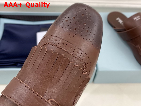 Prada Shuffle Fringed Leather Mules in Cognac 1S973N Replica