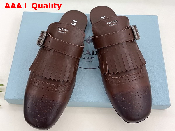 Prada Shuffle Fringed Leather Mules in Cognac 1S973N Replica