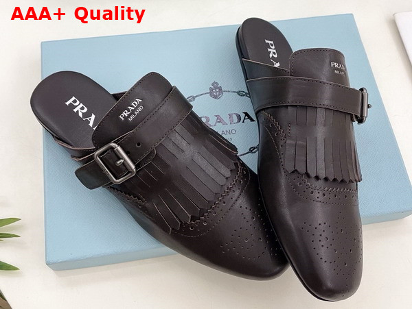 Prada Shuffle Fringed Leather Mules in Ebony 1S973N Replica
