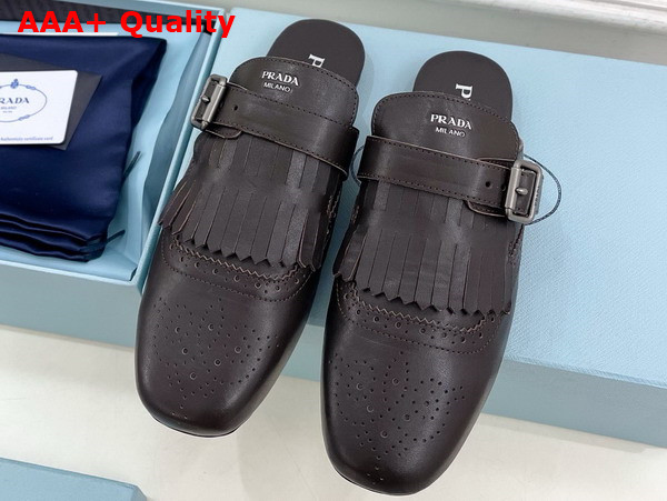 Prada Shuffle Fringed Leather Mules in Ebony 1S973N Replica