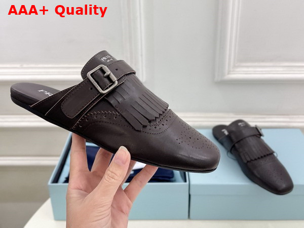 Prada Shuffle Fringed Leather Mules in Ebony 1S973N Replica