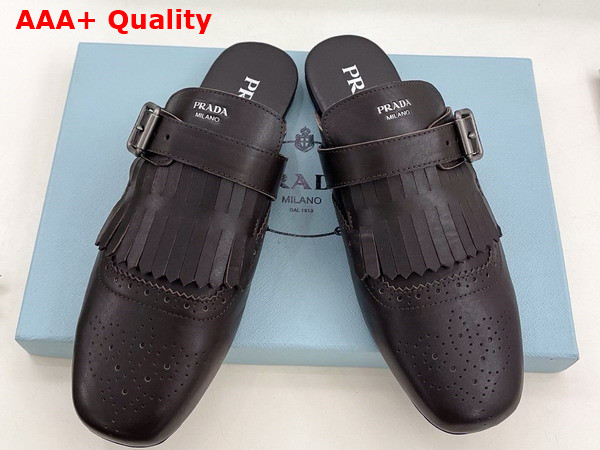 Prada Shuffle Fringed Leather Mules in Ebony 1S973N Replica