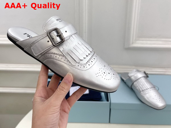 Prada Shuffle Fringed Leather Mules in Silver 1S973N Replica