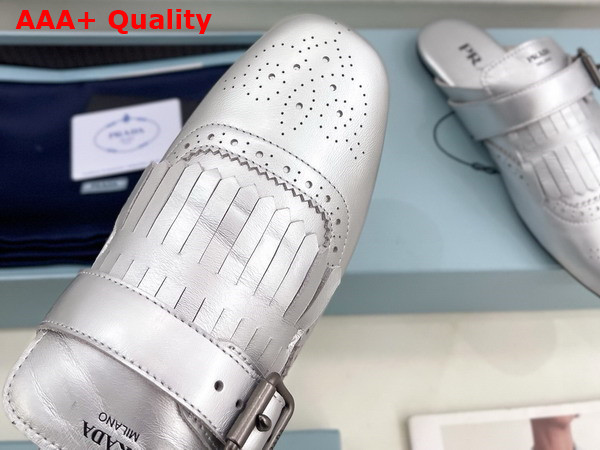 Prada Shuffle Fringed Leather Mules in Silver 1S973N Replica