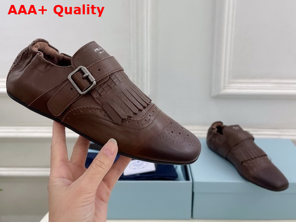 Prada Shuffle Fringed Monk Strap Shoes in Cognac 2EG473 Replica