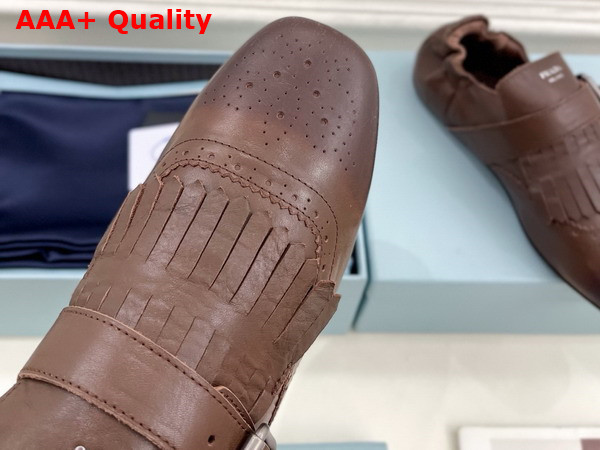 Prada Shuffle Fringed Monk Strap Shoes in Cognac 2EG473 Replica