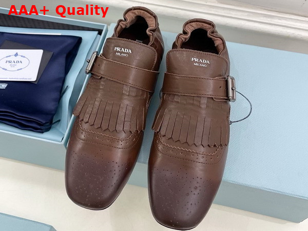 Prada Shuffle Fringed Monk Strap Shoes in Cognac 2EG473 Replica