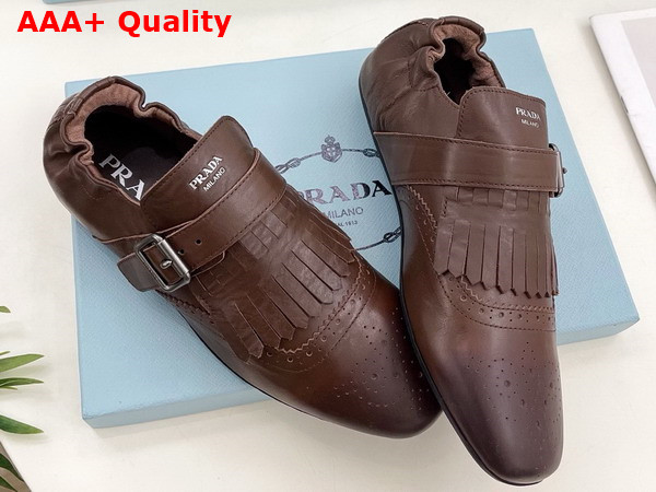 Prada Shuffle Fringed Monk Strap Shoes in Cognac 2EG473 Replica