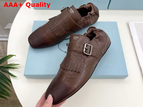 Prada Shuffle Fringed Monk Strap Shoes in Cognac 2EG473 Replica