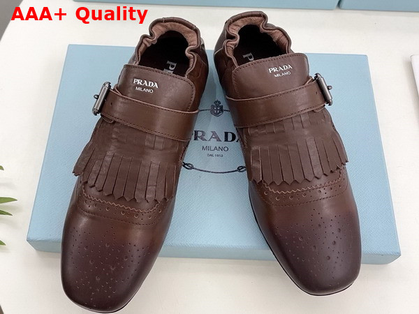 Prada Shuffle Fringed Monk Strap Shoes in Cognac 2EG473 Replica