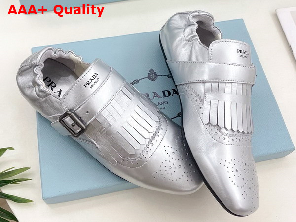 Prada Shuffle Fringed Monk Strap Shoes in Silver 2EG473 Replica