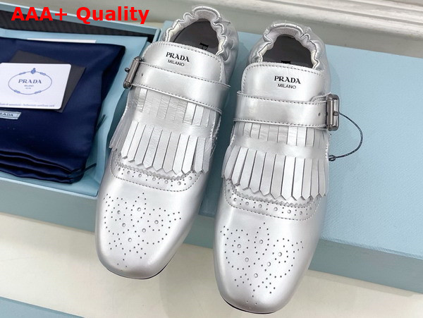 Prada Shuffle Fringed Monk Strap Shoes in Silver 2EG473 Replica