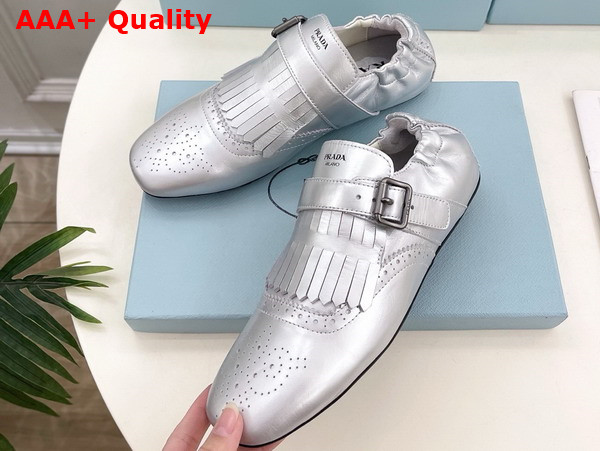 Prada Shuffle Fringed Monk Strap Shoes in Silver 2EG473 Replica