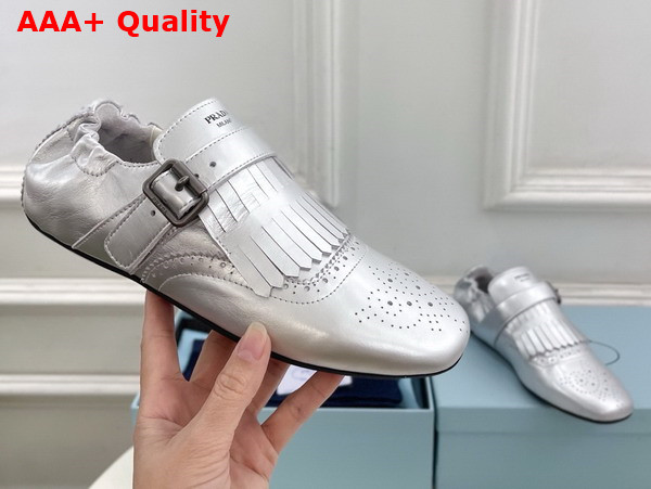 Prada Shuffle Fringed Monk Strap Shoes in Silver 2EG473 Replica