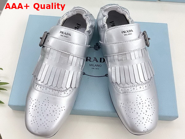 Prada Shuffle Fringed Monk Strap Shoes in Silver 2EG473 Replica