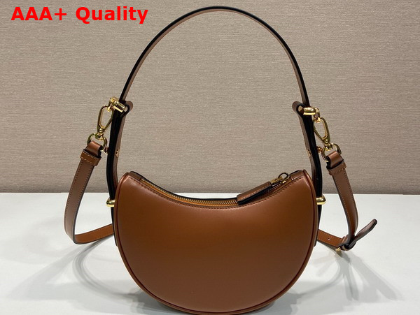 Prada Small Arque Leather Shoulder Bag in Cognac Replica
