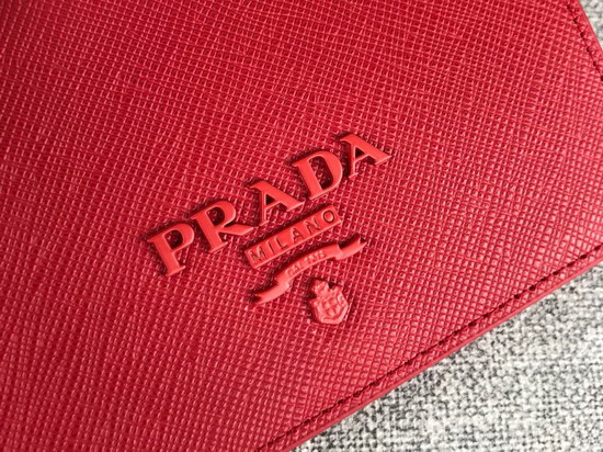 Prada Small Saffiano Leather Wallet in Red with Prada Lettering Logo in Red
