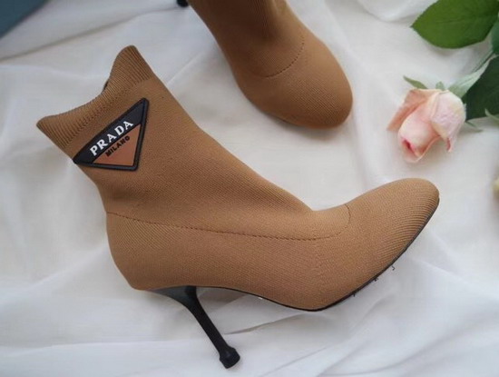 Prada Stretch Fabric Booties Tan