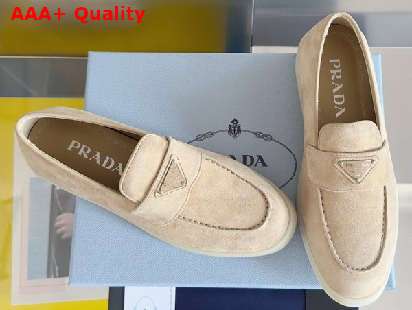 Prada Suede Leather Loafers in Beige 1D222N Replica