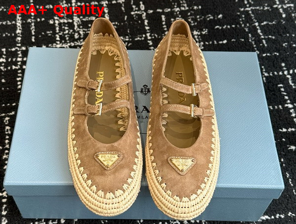 Prada Suede and Raffia Ballerinas in Brown 1F869N Replica