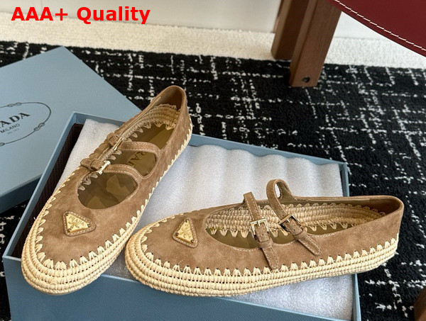 Prada Suede and Raffia Ballerinas in Brown 1F869N Replica