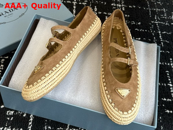 Prada Suede and Raffia Ballerinas in Brown 1F869N Replica