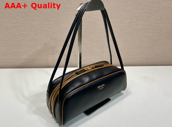 Prada Swing Smooth Leather Shoulder Bag Black Hazelnut 1BC249 Replica
