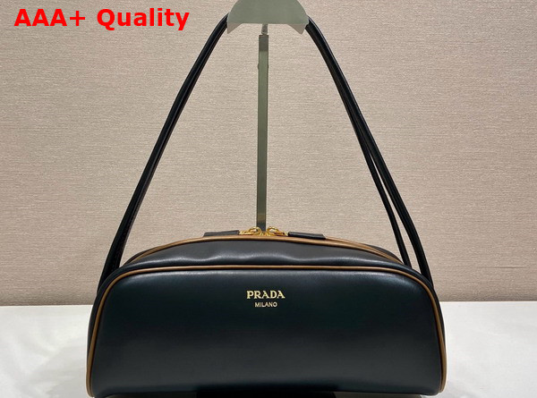 Prada Swing Smooth Leather Shoulder Bag Black Hazelnut 1BC249 Replica