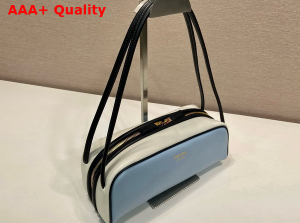 Prada Swing Smooth Leather Shoulder Bag Celeste White Black 1BC249 Replica