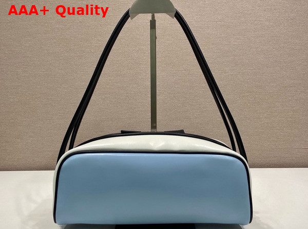 Prada Swing Smooth Leather Shoulder Bag Celeste White Black 1BC249 Replica