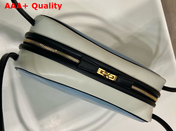 Prada Swing Smooth Leather Shoulder Bag Celeste White Black 1BC249 Replica