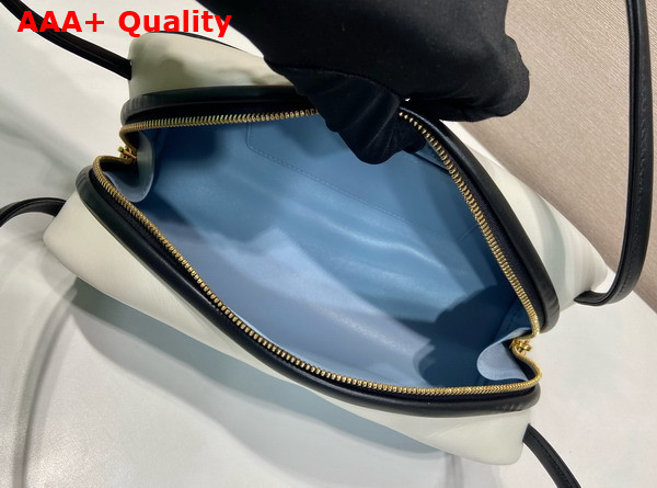 Prada Swing Smooth Leather Shoulder Bag Celeste White Black 1BC249 Replica