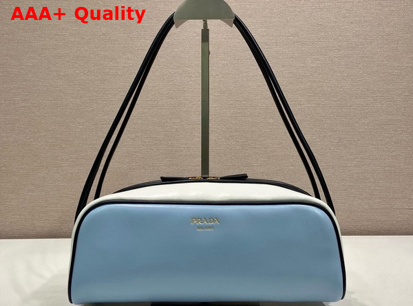 Prada Swing Smooth Leather Shoulder Bag Celeste White Black 1BC249 Replica