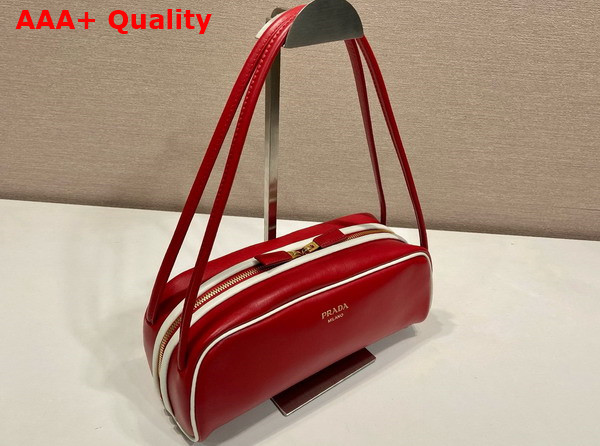 Prada Swing Smooth Leather Shoulder Bag Red and Whtie 1BC249 Replica