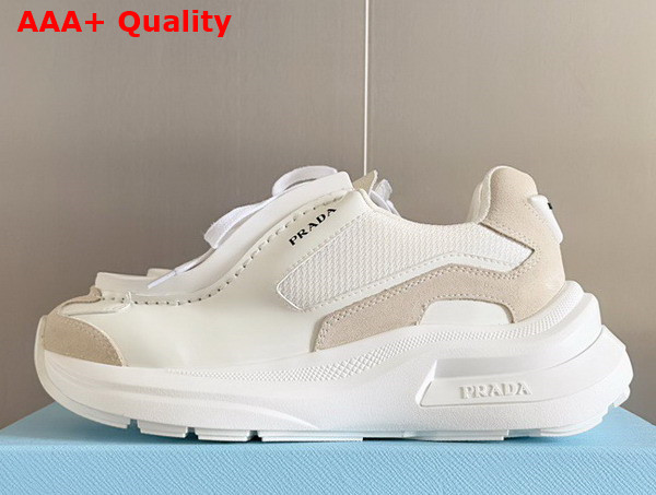 Prada Systeme Brushed Leather Sneakers with Bike Fabric and Suede Elements White 2EG424 Replica